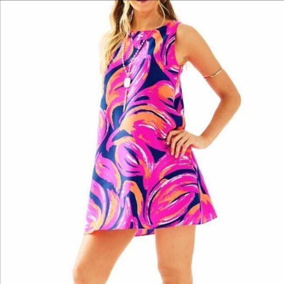 Lilly Pulitzer Jackie Shift‎ Dress Sz XS 100% Silk Bomber Blue Plume Blume 23198 - Picture 11 of 12